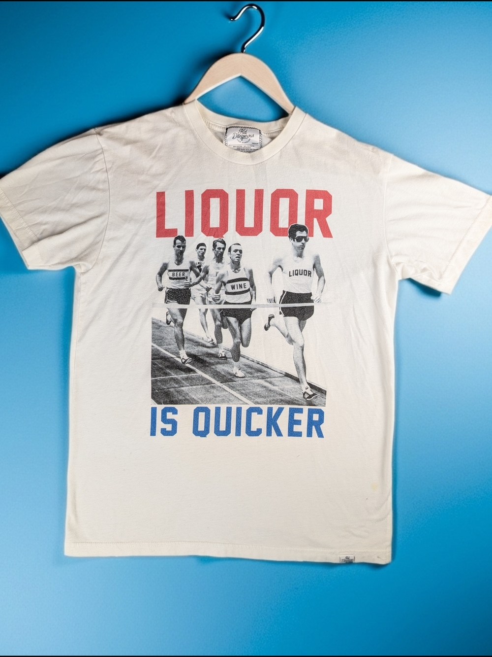 Kid Dangerous "LIQUOR Is‎ Quicker" Graphic Tee - White with Red & Blue Print